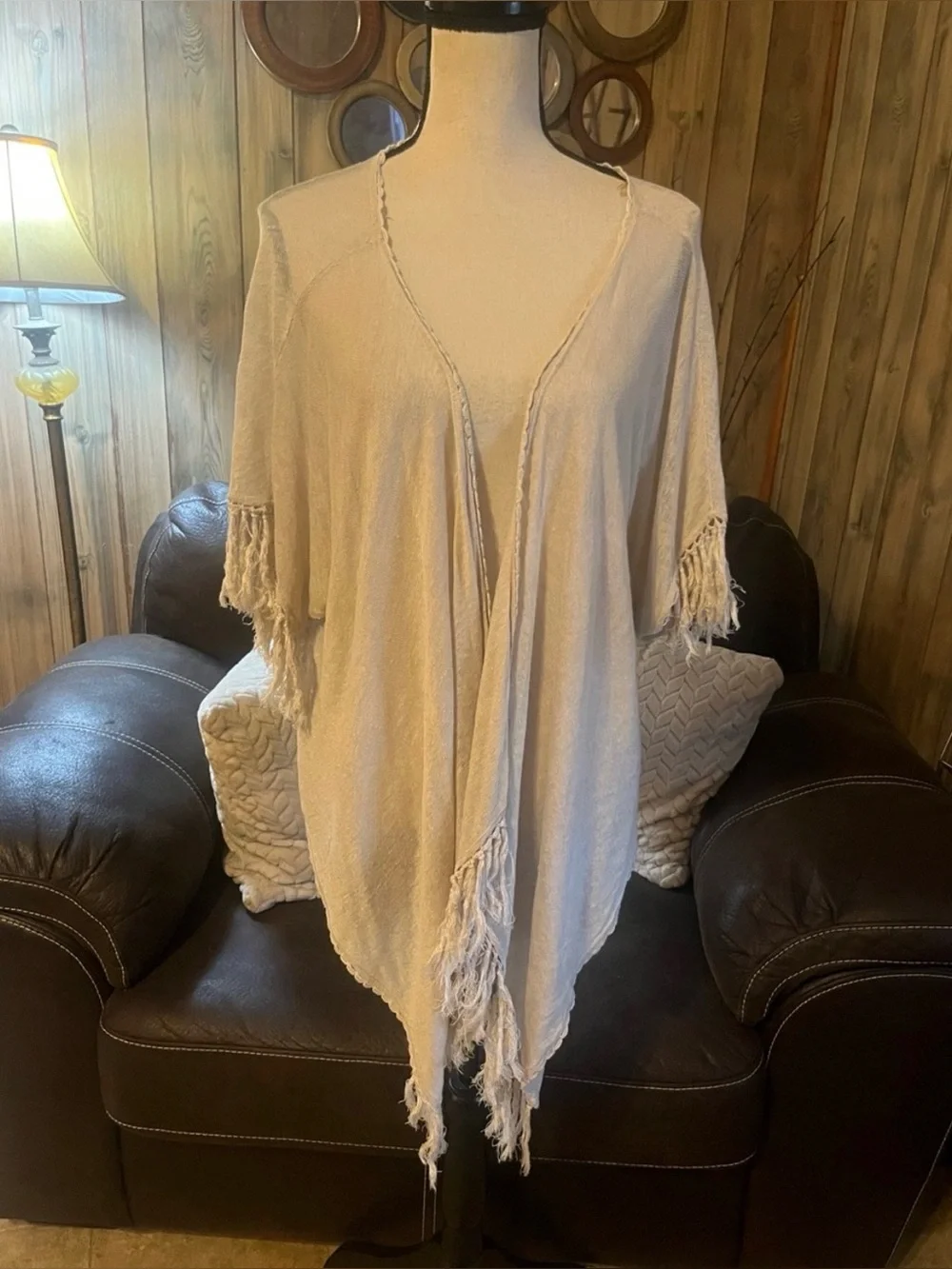 hazel Cream Lightweight Linen Cardigan with Scallop Trim Boho Neutral Festival